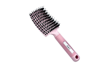 Pink hairbrush with black bristles on a white background gold class g&c