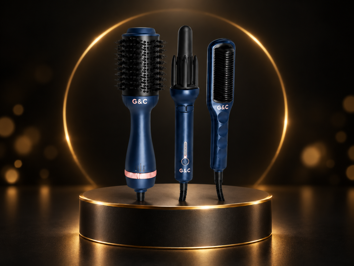 G&C Ultimate Styling Bundle - Auto Curler + Blowout Brush + Straightener Brush